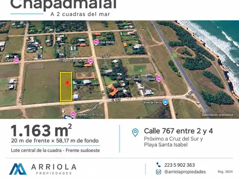 Lote de 20 x 58, a una cuadra del mar. CHAPADMALAL