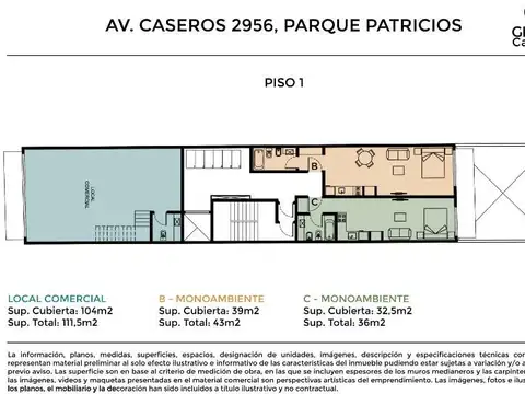 VENTA  Oficinas PB al contrafrente  Caseros 2956 - Parque patricios