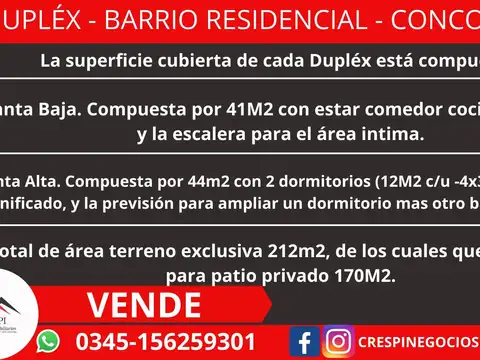 EN VENTA DUPLÉX - BARRIO RESIDENCIAL- CONCORDIA-ENTRE RÍOS.