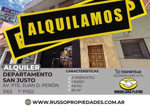 Alquiler Departamento 3 Ambientes con Patio - San Justo
