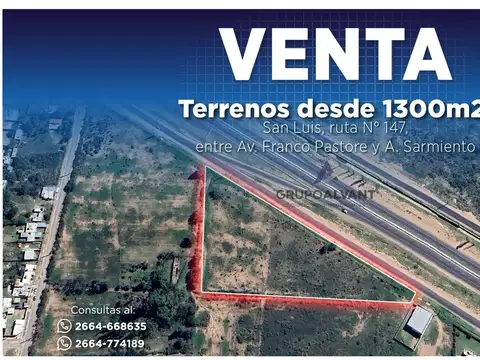 VENTA Terrenos desde 1300m2. Ruta 147