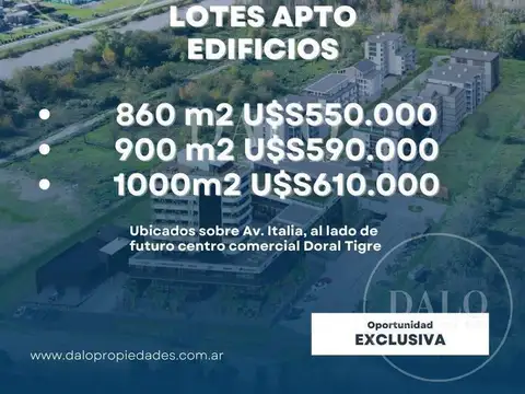 Lote en Venta Apto Construcción de Edificio, sobre calle Italia, Villanueva, Tigre