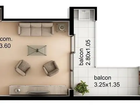 Departamento 2 ambientes con 1 baño