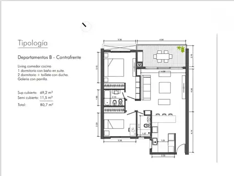 Departamento 3 ambientes con 2 baños