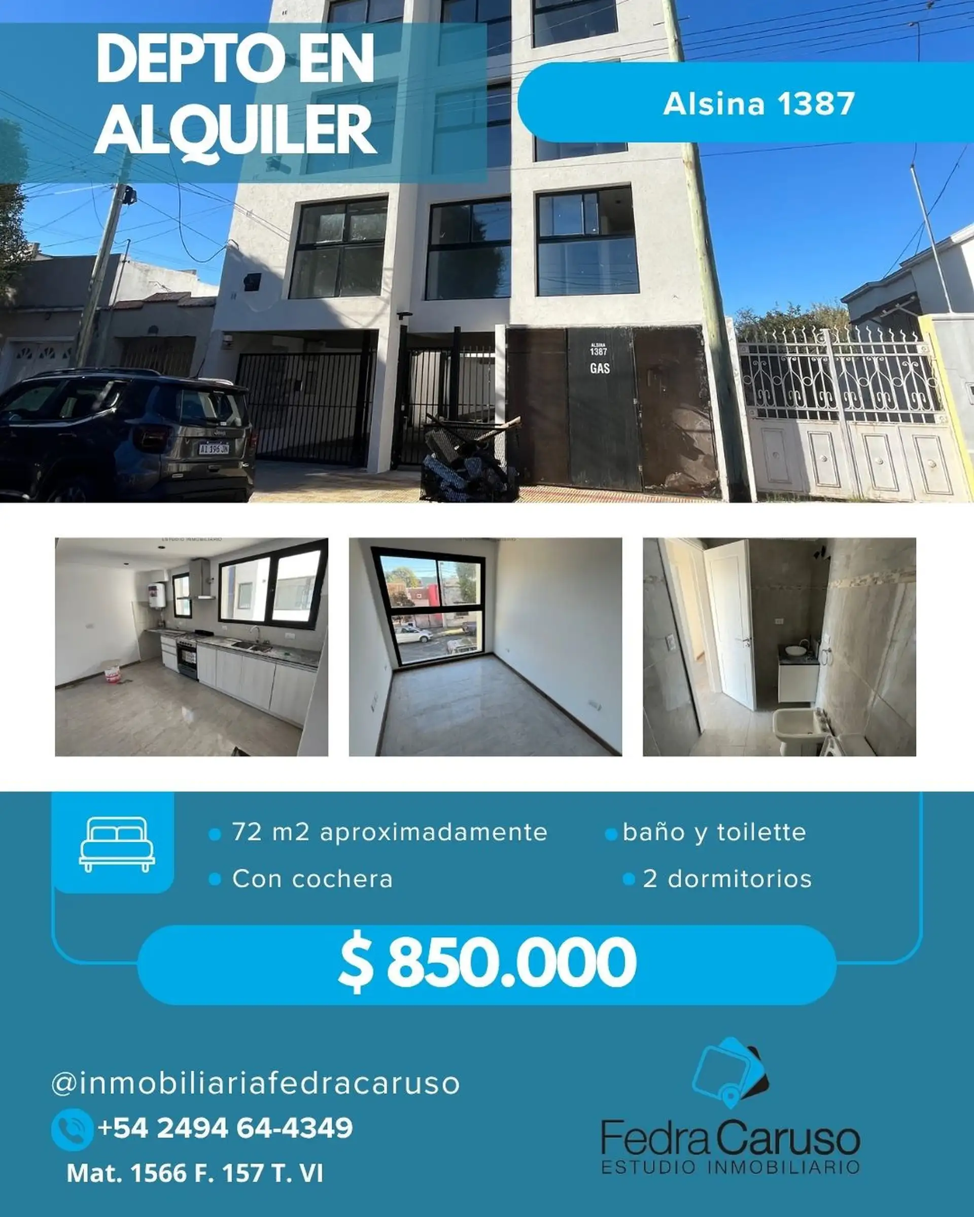Departamento a estrenar en Alsina al 1300 con cochera – 3 ambientes