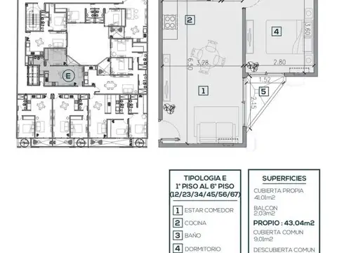 Departamento 3 ambientes con 1 baño