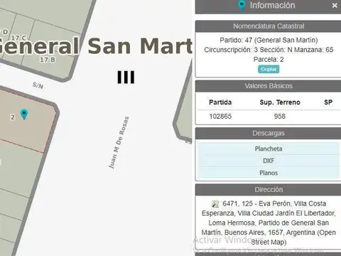 PROPIEDAD SUSPENDIDA  Lote . | AV BRIGADIER JUAN MANUEL DE ROSAS 5000