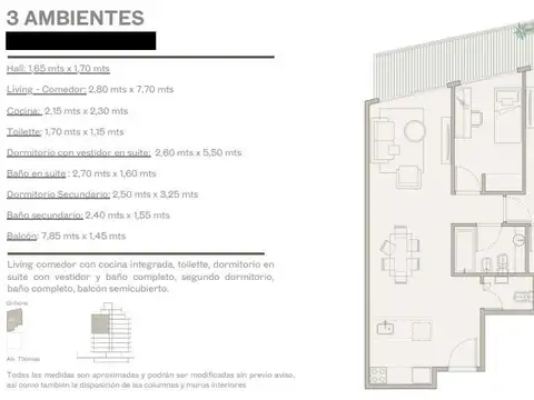 Departamento en Venta de 3 ambientes