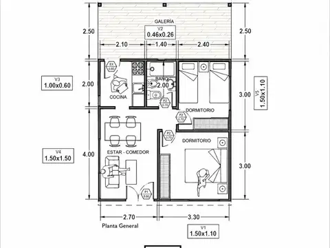 Casa 3 ambientes con 1 baño