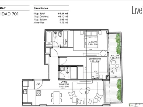 Departamento en Venta de 3 ambientes