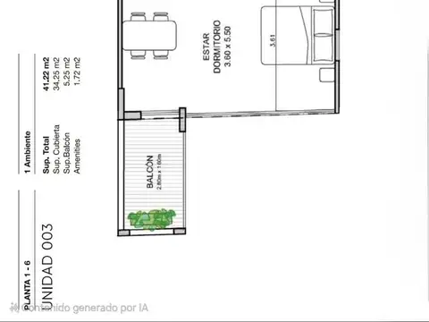 Departamento Monoambiente con 1 baño