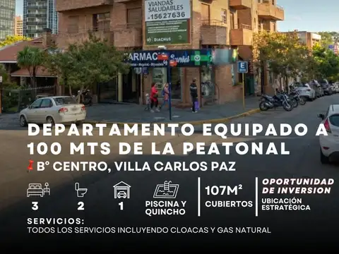 Venta Departamento Equipado 3 Dormitorios Con Cochera, Balcon Y Pileta | Centro– Villa Carlos Paz