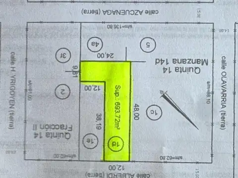 Terreno en Venta de 693,0 m2