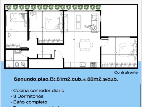 Departamento 4 ambientes con 1 baño
