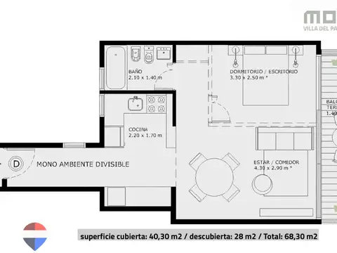 Departamento en Venta en Villa del Parque, USD 109.000