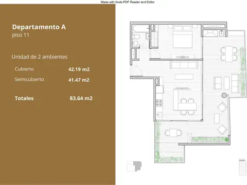 Departamento en Venta de 1 dormitorio