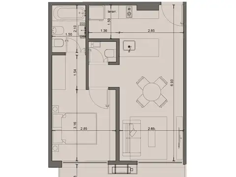 Departamento 2 ambientes con 2 baños