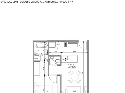 Departamento 2 ambientes con 2 baños