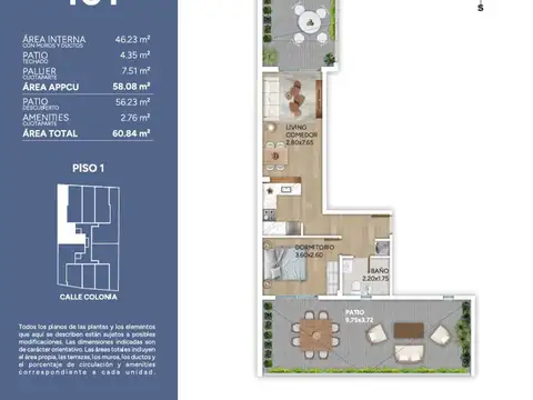 Venta Patio 1 dormitorio en Cordon con Amenities