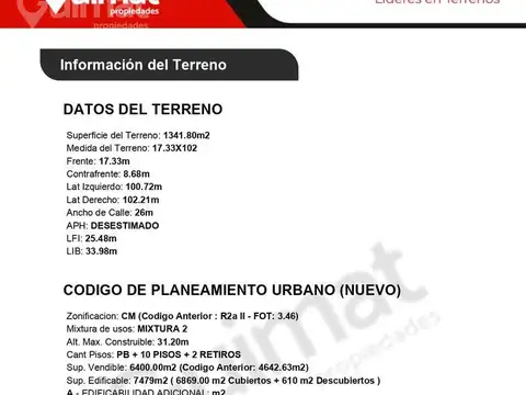 Terreno en Venta de 1341,0 m2