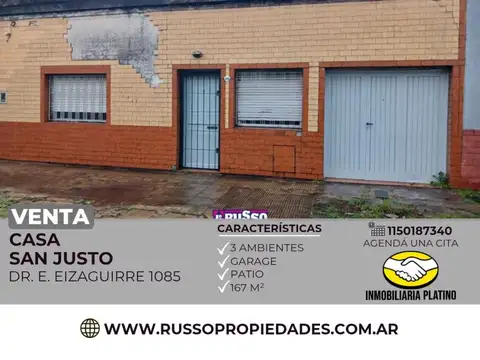 Venta casa 3 ambientes San Justo 