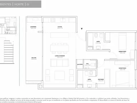 Departamento 3 ambientes con 2 baños