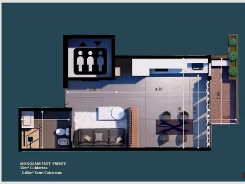 Departamento Monoambiente con 1 baño