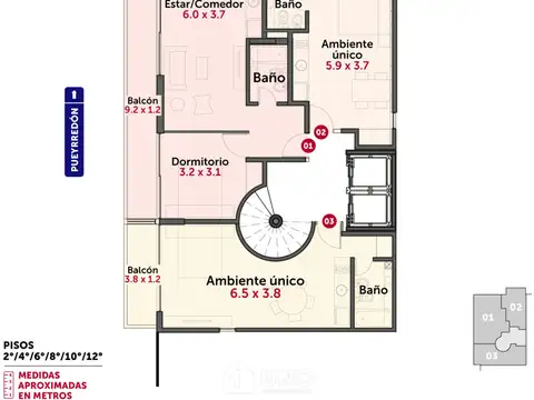 Departamento Monoambiente con 1 baño