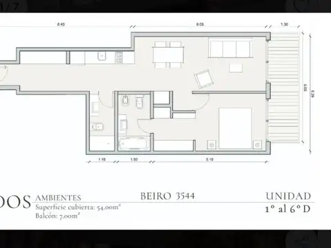 Departamento 2 ambientes con 1 baño