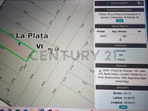 Terreno en Venta 10  mts Frente