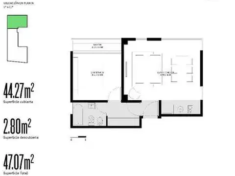 Departamento Monoambiente con 1 baño