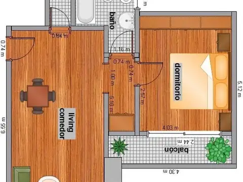 Departamento 2 ambientes con 1 baño