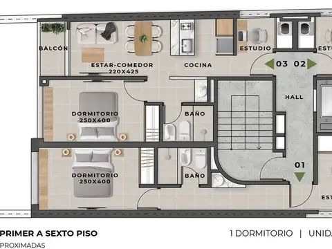 Departamento 3 ambientes con 1 baño