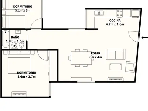 Depto Tipo Casa en Venta de 3 ambientes