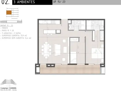 Venta Dpto 3 ambientes en pozo c/balcón en Canning