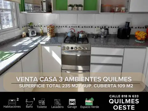 VENTA CASA 3 AMBIENTES + COCHERA QUILMES OESTE