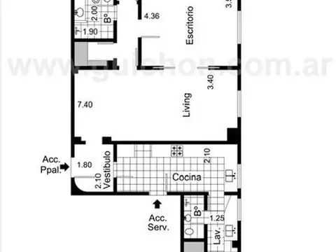 Departamento 2 ambientes con 3 baños