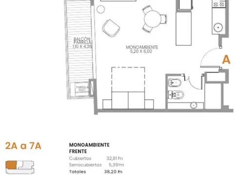 Departamento en Venta de Monoambiente