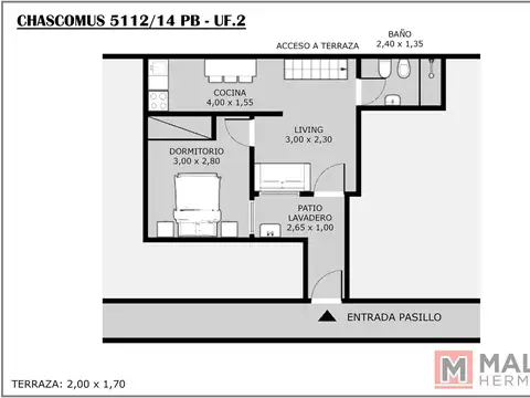 Depto Tipo Casa en Venta de 2 ambientes
