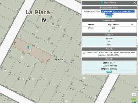 LOTE EN VILLA CASTELLS - MANUEL B. GONNET