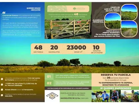 Campo 48 hectáreas Fontana – Tirol.  Precio por lote