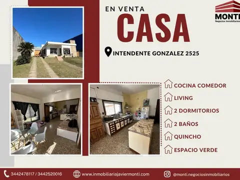 CASA EN VENTA - Colectora Intendente Gonzalez