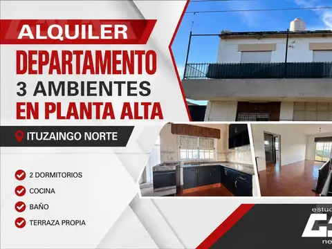 Alquiler Departamento 3 ambientes en primer piso por escalera- Ituzaingó