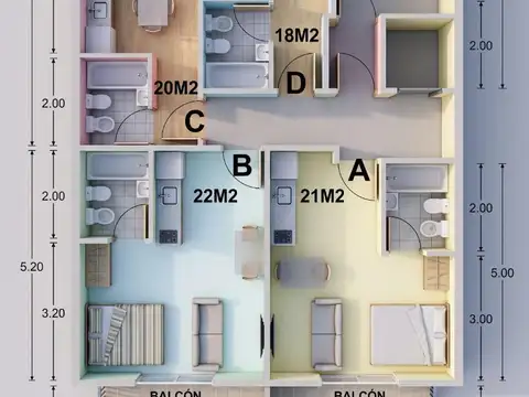 Departamento Monoambiente con 1 baño