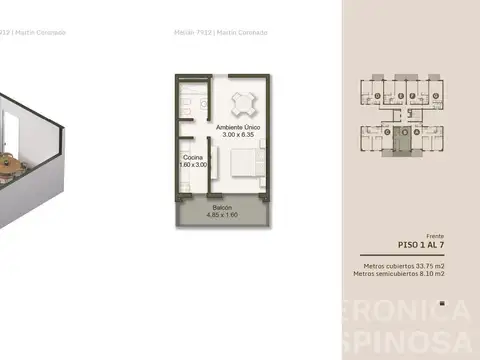 Departamento de un ambiente en venta- Martin Coronado