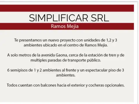 Unidades en venta, a partir de U$S 30 Mil y 30 Cuotas fijas en Pesos.