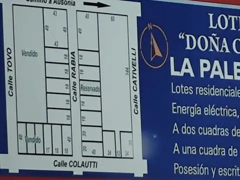 LOTES EN VENTA. LOTEO "DOÑA CHOLA". LA PALESTINA.