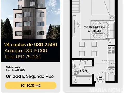 Departamento en Venta de Monoambiente