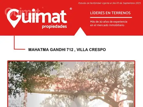 Terreno en Venta en Villa Crespo, USD 349.000