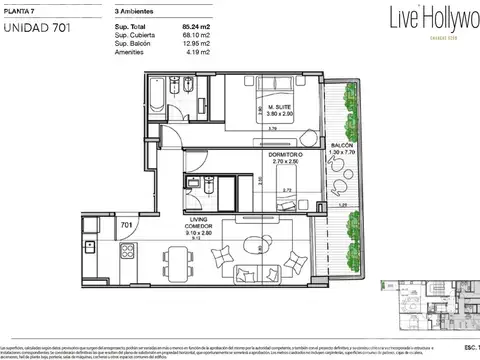 Venta de Departamento 3 ambientes en Palermo Hollywood